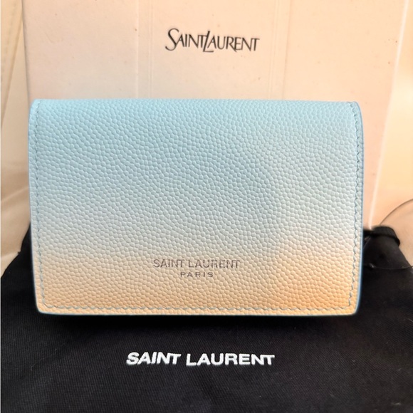 Saint Laurent YSL RARE Blue Ombré Origami Tiny Tri-fold Wallet W/ COA - Picture 2 of 13